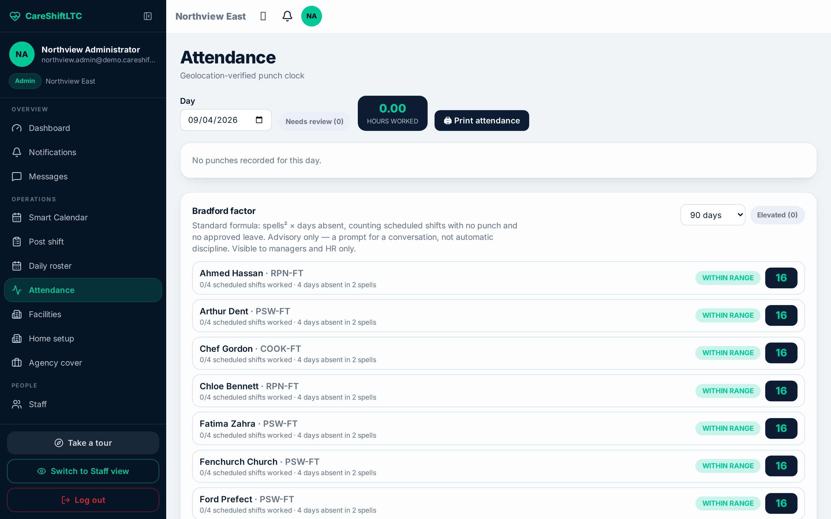 Attendance screen