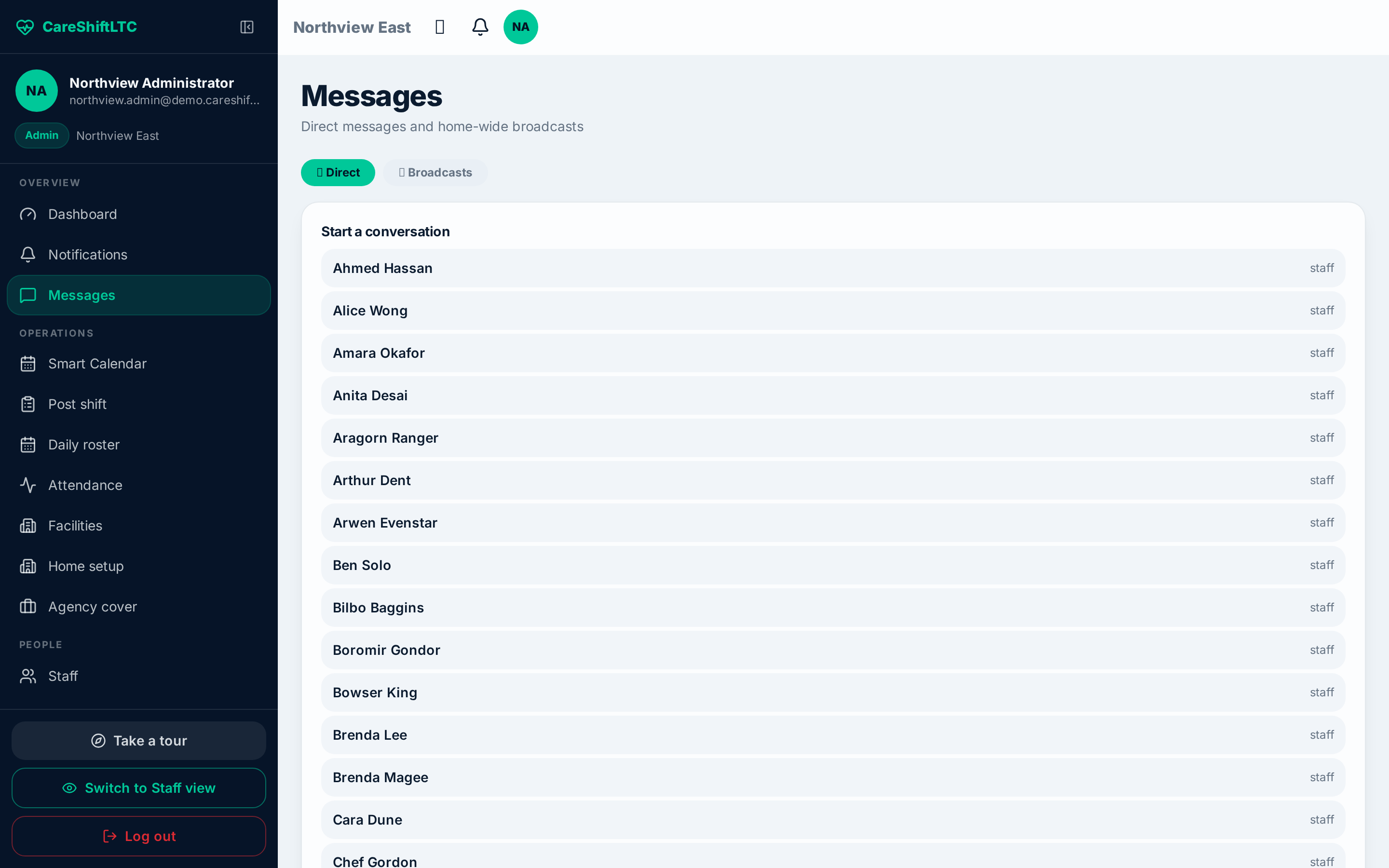 Messaging screen