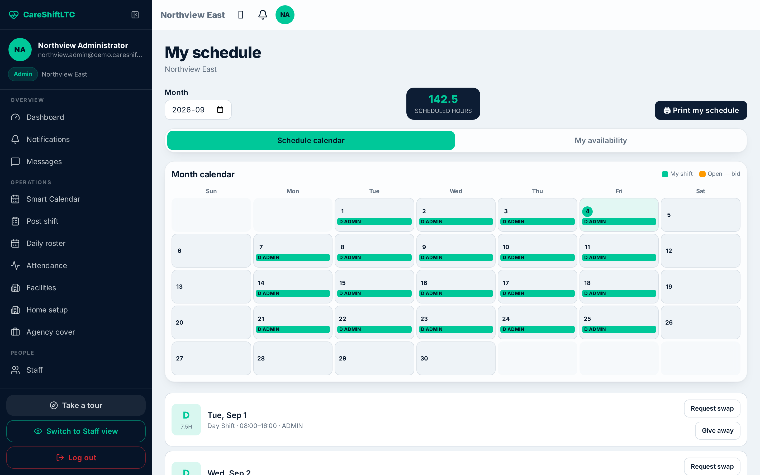 Shift bidding screen